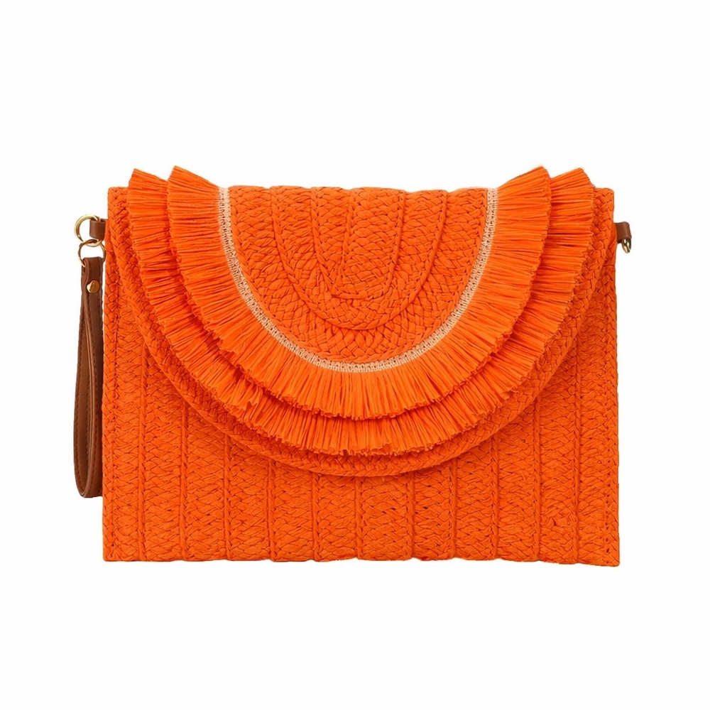 SOLD IN ANOTHER SITE- Raffia solid color clutch-orange
